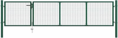 Tuinpoort met slot en sleutels - Gaashek 350 x 125 cm - Paneelhoogte 75 cm - Stalen groene tuinhekkenset