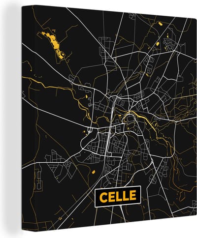 Canvas Schilderij Celle – Stadskaart – Gold – Plattegrond – Stadskaart – Kaart - Duitsland - 20x20 cm - Wanddecoratie