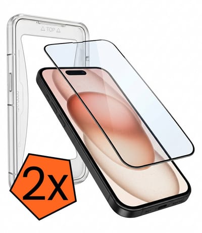 Screenprotector - 2 Stuks - Geschikt voor Apple iPhone 15 - Met Installatie Kit - Gehard Glas - Beschermglas - Tempered Glass - Screen Protector
