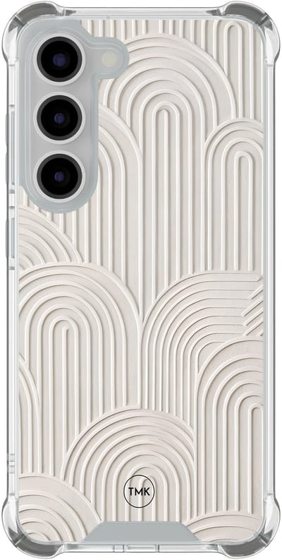 Shockproof hoesje geschikt voor Samsung Galaxy S23 - Sand curves - Schokbestendig - Verhoogde randen - TPU case - Extra Sterke Back Cover - Geometrisch patroon - Transparant, Beige