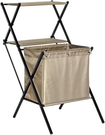 Bijzettafel Met Mand - Salontafel Organiser - Opbergen Woonkamer - Inklapbaar Ontwerp - 42 x 46 x 77 cm - Champagne