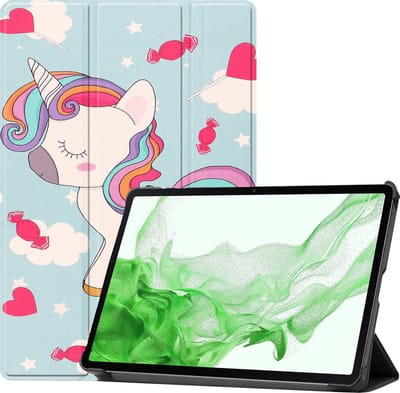 Hoesje Geschikt voor Samsung Galaxy Tab S8 Plus - Dun & Stevig - Trifold Bookcase - Hard Cover - Hardcover Book Case - Tablet Hoes - Eenhoorn