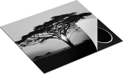 Chefcare Inductie Beschermer Zonsondergang Achter een Savanne Boom - Zwart Wit - 60x50 cm - Afdekplaat Inductie - Kookplaat Beschermer - Inductie Mat