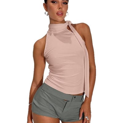 Dameskleding Zomer Veelzijdig Effen Kleur Nieuwe Stijl Opstaande Kraag Bandjes Mouwloos Vest Dames Top T-shirt Stijlvolle Uitstraling Praktisch Dagelijks Gebruik XL