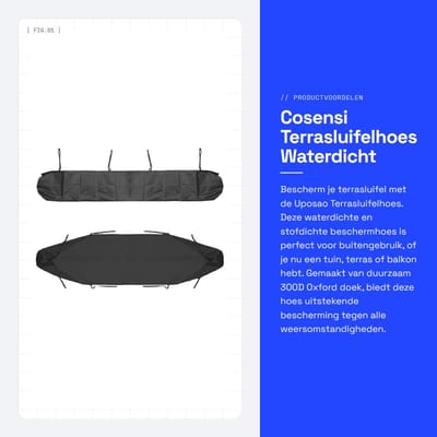 Dailygoods- Terrasluifelhoes Waterdicht - Vervangende Luifelhoes - Stofdichte Luifel - Opbergtas met Koord - 300D Oxford Doek - Zwart/Zilver