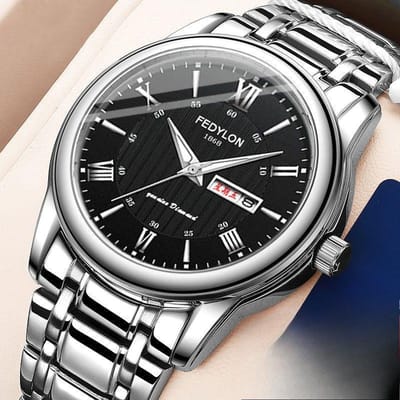 Volautomatisch Waterdicht Niet-mechanisch Quartz Horloge Dubbele Kalender Lichtgevend Koreaanse Versie Horloge Stalen Band Mode Minimum black