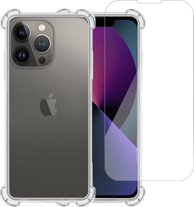 Hoesje geschikt voor iPhone 14 + Screenprotector – Tempered Glass - Extreme Shock Case Transparant