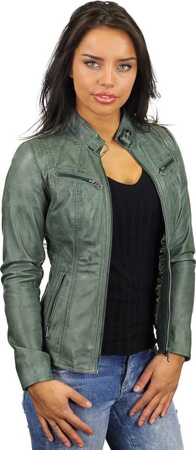 Versano Tulsa Leren Dames Bikerjack Dames Jas S - Groen
