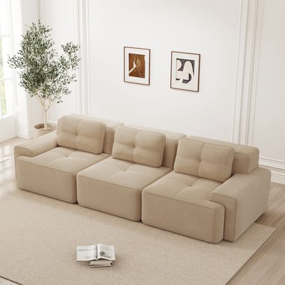 MODENUIT Hoekbank 3-Zits - Modulair Diepzit Met Gebogen Rugleuning - Voor Woonkamer En Lounge - Corduroy Beige