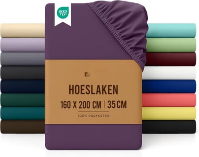 PromoHome Geborsteld Microvezel Hoeslaken Tweepersoonsbed 160x200 cm - Paars - Elastische Hoeken - Krimp- en Kleurvast - Wasmachine Bestendig