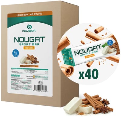Natusport Nougat Sport Bar Megabox - Energiereep met 40g koolhydraten - Speculaas-Cinnamon - 40 stuks