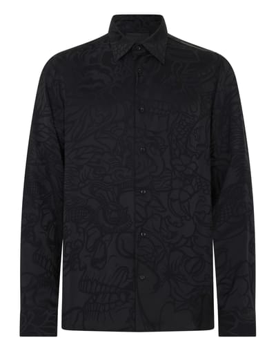 Loose Fit Silk Shirt Dragon Skull