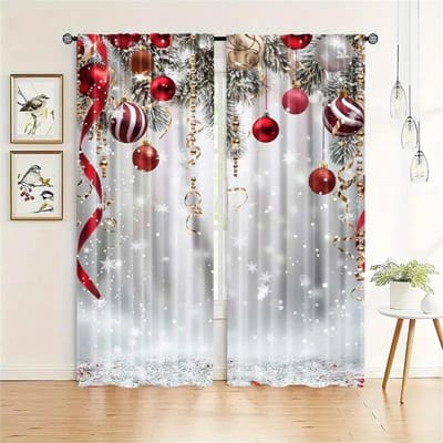 2-delige set kerstgordijnen van de Kerstman - Digitale print, tunnelzakontwerp, polyester - Perfect voor woonkamer, keuken, slaapkamer W50X130H(cm)x2Pcs&Grommet Top