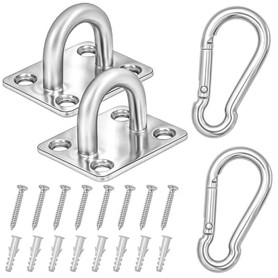 Allecto - Eye Plate Hooks - M8 - Heavy Duty - Zilver - Carabiners - Voor binnen en buiten - Set van 2