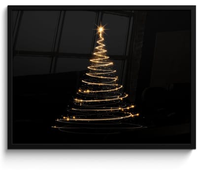 Poster in lijst - Fotolijst 80x60 cm - Posters - Magisch - Kerstboom - Lichtspiralen - Zwart - Posterlijst zwart - Decoratie - Wanddecoratie woonkamer - Muurdecoratie slaapkamer - Kerstversiering - Kerstdecoratie voor binnen - Kerstmis