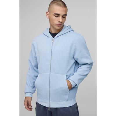 Essentiële Gewassen Boxy Doorritshoodie | Washed Light Blue | Size Small