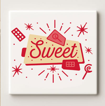 Sweet Tegel 15x15cm – Schattige Snoep en Chocolade Ontwerp Keramische Wandtegel, Leuke Keukendecoratie of Cadeau voor Zoetekauwen