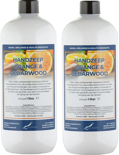 Handzeep Sweet Orange & Cedarwood 1 liter - set van 2 stuks