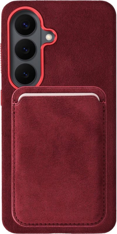 Rosso Avanti Hoesje Geschikt voor Samsung Galaxy S26 Plus met Magnetische Kaarthouder | Compatibel met MagSafe / Qi2 | Echt Italiaans Alcantara | Back Cover en Wallet | Burgundy