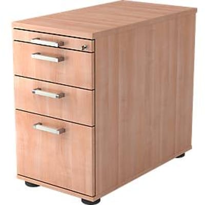 Vast ladeblok TARVIS, 1 materiaallade, afsluitbaar, 2 schuifladen, 1 hangmappenlade, B 428 x D 700 x H 720 mm, notenh. patroon