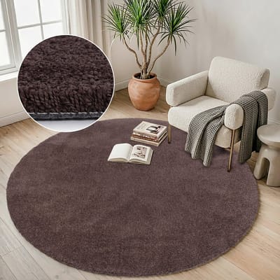 Comfy Premium - Rond Luxe Effen Vloerkleed Wasbaar Uni Bruin- 240 CM Ø