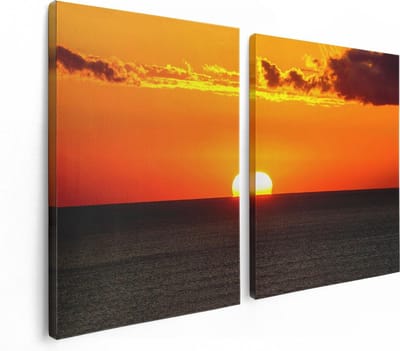 Artaza Canvas Schilderij Tweeluik Oranje Zonsondergang In De Oceaan - 120x80 - Foto Op Canvas - Canvas Print