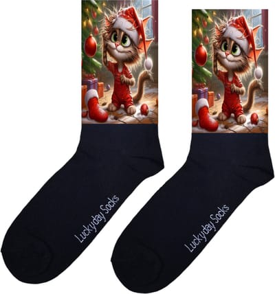 Kerstsokken - Kerstcadeau liefde - Kerst kat kerstboom sokken - December Kado - Love -Grappige sokken - Leuke sokken - Vrolijke sokken - Kerst Cadeau sokken - LuckyDay Socks - Sokken waar je vrolijk van wordt - Maat 37-44