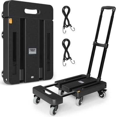 Opvouwbare Steekwagen voor Zware Lasten – 500 lbs – 6 Wielen en Elastische Touwen voor Reis, Verhuizing en Winkelen