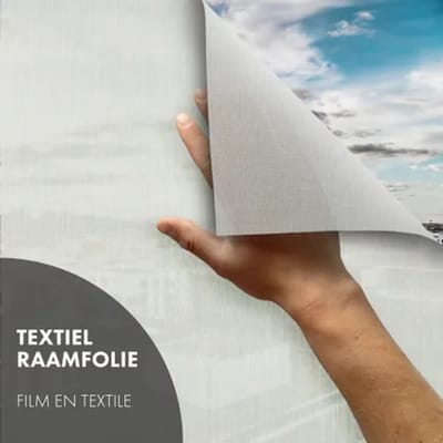 Raamfolie textiel - anti inkijk - zonwerend - zelfklevend - Ecru - 45x150cm - écht textiel met linnen uitstraling - HR++ HR+++