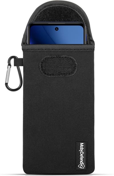 MobyDefend Hoesje - Geschikt voor Motorola Moto G51 - Neopreen Pouch Met Karabijnhaak - Insteek - Riemlus - Zwart
