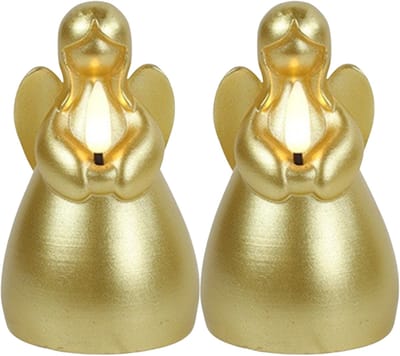 Countryfield LED kaars engel - 2x - goud - H14,5 cm - wax kaars op batterijen - kaarsen - kerst thema - kerstkaarsen