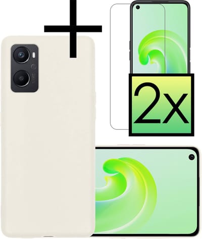 Hoesje - Met 2x Screenprotector - Geschikt voor OPPO A76 - Sterk & Shockproof - Back Cover - Siliconen Case - Telefoon Hoes - Wit