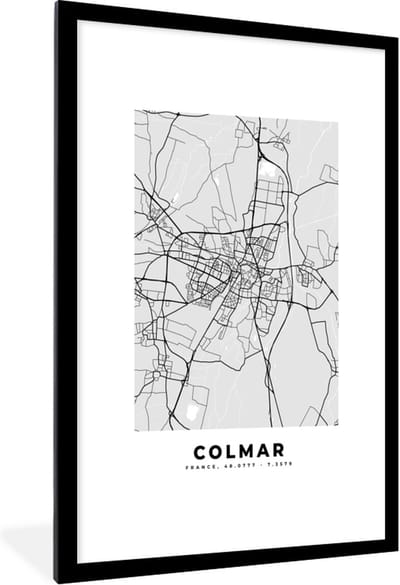Fotolijst incl. Poster - Frankrijk - Plattegrond - Kaart - Colmar - Stadskaart - 80x120 cm - Posterlijst