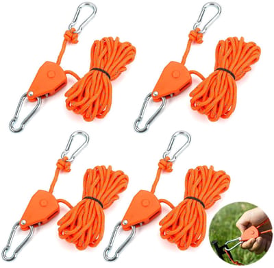 Dailygoods- Scheerlijnen 4 m - Verstelbare Kabelratel - Reflecterende Touwhaspel - Nylon/Aluminium - Haken - Winddicht Touw