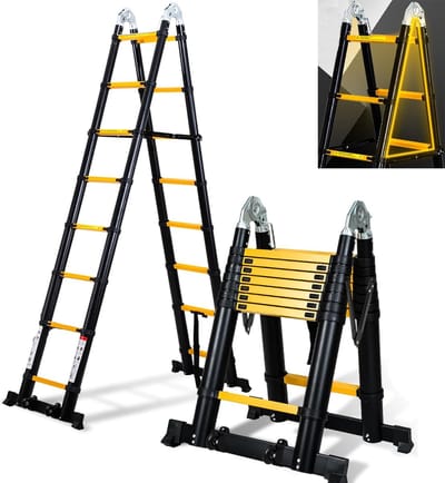 Telescopische Ladder - Opvouwbare Klimhulp - Klus Klaren - Dubbele Pulley Systeem - 5 Meter - Zwart/Geel