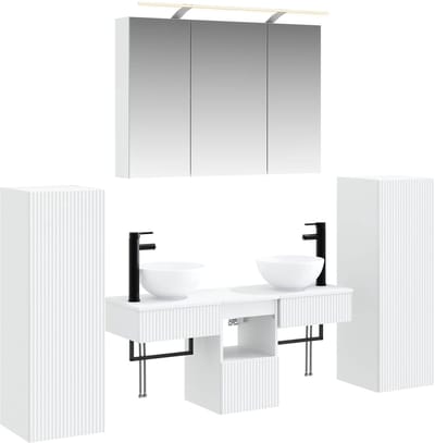 vidaXL - Badkamermeubel - Set - 6 - st - Wit - Bewerkt - hout - en - glas