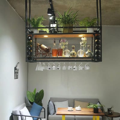 Hangend Wijnrek met Flessenhouder voor Keuken en Bar - Industriële Wijnslasher, 80cm