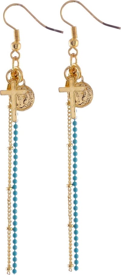 Behave - Oorbellen hanger turquoise kruis munt - Bohemian zomerlook