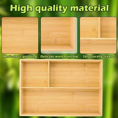Dailygoods- Besteklade 3 Compartimenten - Bamboo Houten Organizer - 43x30x6 cm - Bestekbak - Keukenkastorganizers - Schuiflade Inzetstuk - Bestekorganizer