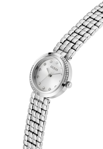 Guess Clara Quartz Analoog Horloge Zilverkleurig Kast: 100% Gerecycleerd Kunststof | Armband: 100% Gerecycleerd Kunststof 28 mm GW0930L5