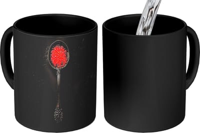 Magische Mok - Foto op Warmte Mokken - Koffiemok - Zwart - Lepel - Caviar - Magic Mok - Beker - 350 ML - Theemok
