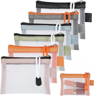 Cosmetica Set van 6 Stuks - Kleine Hartprint Mesh Make-up Tasjes voor Lipstick en Oordopjes