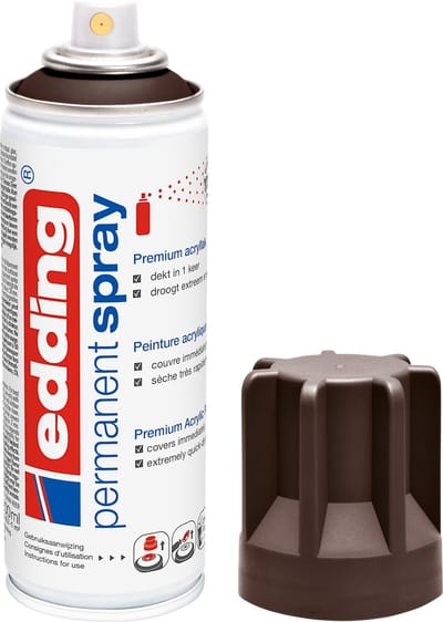 edding 5200 spuitverf in spuitbus - chocoladebruin mat - 1 stuk - 200 ml verf - direct dekkend – 0,7-1 m2 oppervlak - acrylverf voor het lakken en versieren van glas, metaal, hout, keramiek, kunststof, canvas - permanent spray, verfspray
