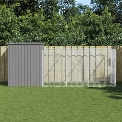 Hondenren met Huisje Lichtgrijs 165 x 455 x 181 cm Gegalvaniseerd Staal