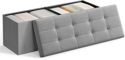 CYRO - Hocker - Opbergbank - Zitbank met Opbergruimte - Opbergkist - Opbergdoos - met Voetenbank - 38X110X38 cm - MDF - Grijs