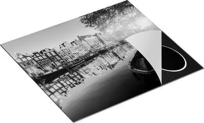Chefcare Inductie Beschermer Amsterdamse Gracht bij Zonsondergang - Zwart Wit - 60x50 cm - Afdekplaat Inductie - Kookplaat Beschermer - Inductie Mat