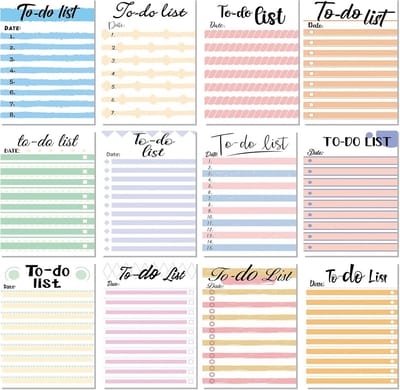 12x To Do Lijst Kladblokjes Set - Kleine Plaknotities voor Boodschappenlijst & Herinneringen - Kantoor & Keuken