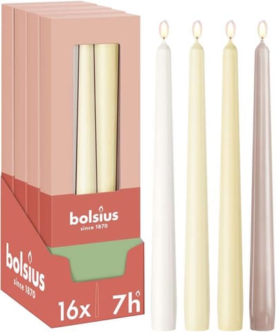 Bolsius - Dinerkaarsen Set - 16 stuks - Natural Nude - Beige - Ivoor - Wit - Licht roze - 7 branduren