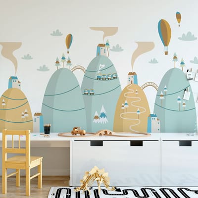 Scandinavische bergstickers met heteluchtballonnen en luchtballonnen, 100 x 150 cm