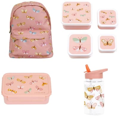 Bundel A Little Lovely Company Back to school set - Rugzak/Drinkfles/4 Snackdozen/Bentobox - Vlinders